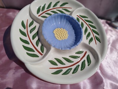 Flower Design Five Partition Large Nacho Dip Platter Ceramic Elegant Server Tray-image