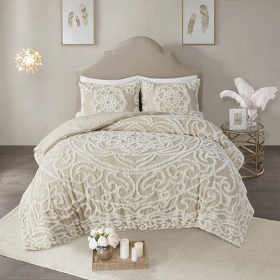 Laetitia Comforter Bohemian Tufted Cotton Chenille, Medallion Shabby Chic All...-image