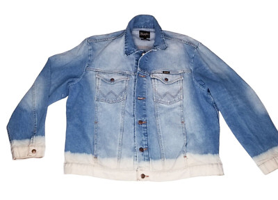 Wrangler Denim Button Front Trucker Jacket Bleach Dipped Unisex XL Boho Western-image