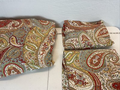 Pottery Barn Harper Paisley Duvet Cover Set Rust Green King + 2 shams RARE-image