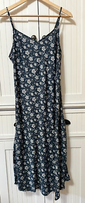 Dip Women's Sleeveless Strappy Floral Blue Dress Size Large-image