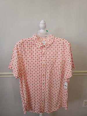 Dip Men Button Down Orange/Beige Tribal Design Short Sleeve Shirt Size Large-image