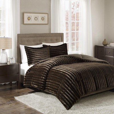 Madison Park Duke Faux Fur Plush Bedding 3 King/California King, Chocolate -image