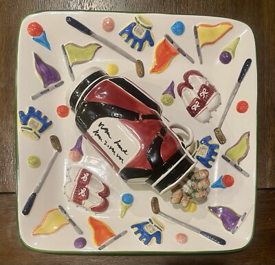WORLD BAZAAR INC Golf Themed Chip and Dip Ceramic Party Tray Large with Lid-image