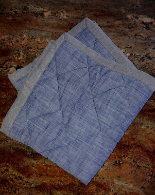 Pottery Barn Heathered Jersey Knit Blue & Gray Quilted Euro Sham 28x27