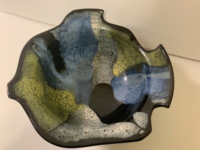 Art Pottery Fish Shaped Serving  Bowl Dish Signed Aragorn Studio Tortola BVI-image