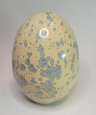 Crystalline Egg Shaped Pottery Blue Crystals Cream Studio Pottery HOLLOW 5