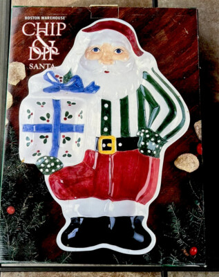 Santa Platter Ceramic Chip & Dip Large Serving Plate Platter Christmas Decor NIB-image