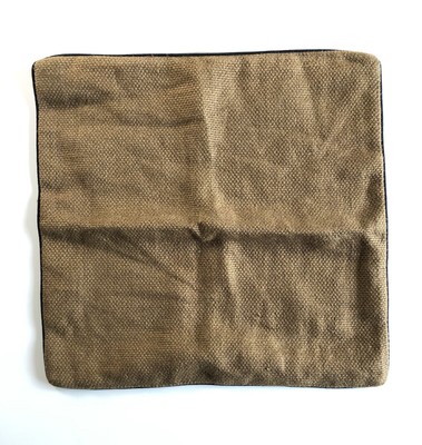 Pottery Barn Woven Brown Linen Pillow Cover Black Piping Trim Linen Back 20x20-image