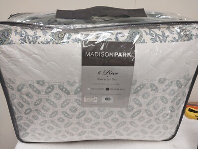 Madison Park Dawn King/Cal King 6 Piece Cotton Percale Quilted Coverlet Set Blue-image