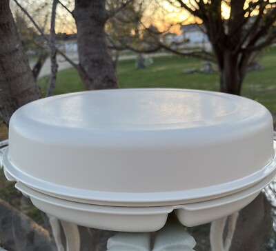 Tupperware 16653 Almond Divided Veggie Fruit Dip Party Tray With Lid Vintage-image