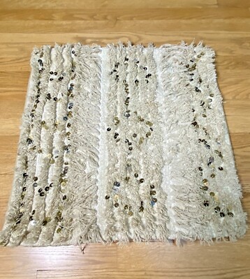 Pottery Barn Shag Decorative Pillow Cover Beige Cotton Metal Accent 24