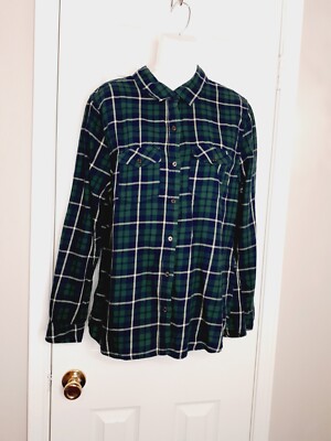DiP Ladies Forrest Green Plaid Long-sleeve Button-up Woven Blouse XL -image
