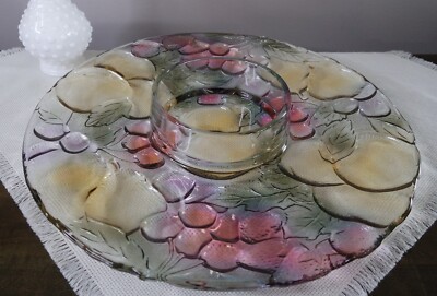 Vintage INDIANA GLASS Rainbow Garden Chip & Dip Serving Dish Tray Platter 13