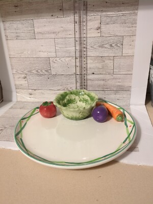 World Bazaar Tomato Eggplant Carrot  Ceramic Vegetable & Dip Serving Plate Tray-image