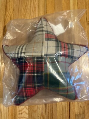 Pottery Barn Pillow Kirk Star Shape Patchwork Plaid Tartan Christmas New 20”-image