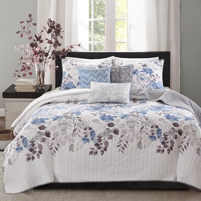 Madison Park Luna 6-Pc. Quilt Set, Full/Queen, Navy-image