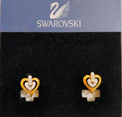 Swarovski Gold Toned Crystal Earrings Heart Shaped Clip On Earrings -image