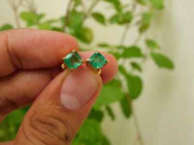 925 Sterling Silver Handmade 8 Ct Lab-Created Emerald stone Antique Earrings-image