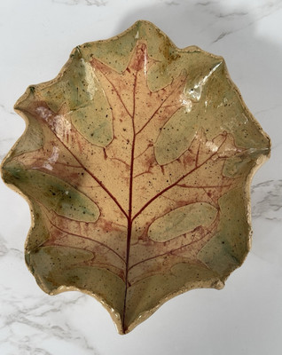 Studio Pottery Autumn Fall Leaf Shaped Catch All Dish 5.75” Signed-image