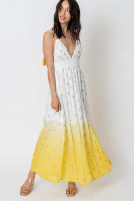 En Creme Deep V-Neck Dip Dye Maxi Dress -image