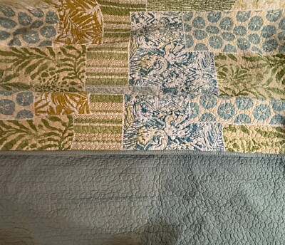 Madison Park Stone Harbor Queen Blue Green Quilt 100% Cotton Reversible-image