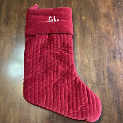 Pottery Barn Christmas Stocking Channel Quilted Velvet Red LUKE Monogram-image