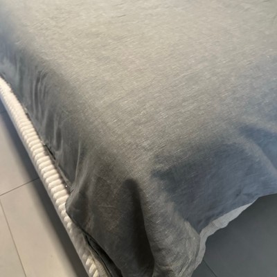 Pottery Barn Kids Linen Cotton Blend Light Blue Twin Duvet Cover -image