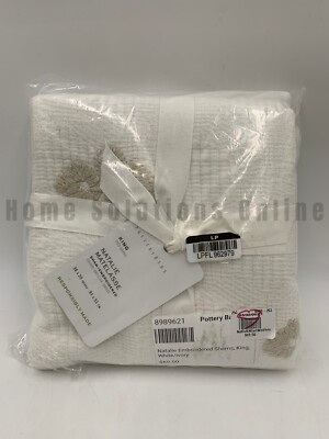 Pottery Barn Natalie Embroidered Cotton Linen Sham White Ivory King #9994P-image