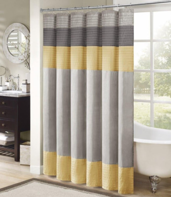 Madison Park Amherst Faux Silk Pieced Striped Shower Curtain Modern  72