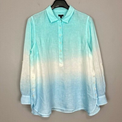 Talbots Button-Detail Tunic Top Women’s Size XL Ombre Dip Dye Lagenlook Beachy-image