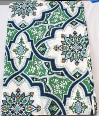 Pottery Barn Ashton Medallion Organic Percale Duvet Cover King Blue Green-image