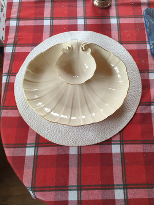 Lenox Aegean Collection 24K Gold Trimmed Clamshell Dip & Chip Dish 12”x10”-image