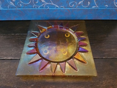 Shepardson Studios Amber Sunrise Art Glass Wine COASTER 5-in x 5-in-image