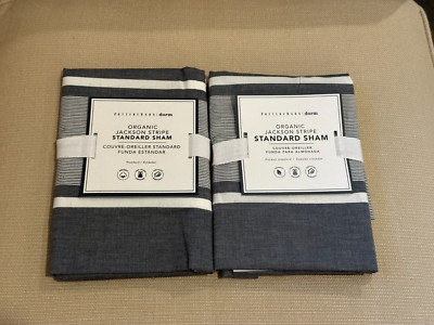 NEW Set of 2 Pottery Barn Kids Teen Organic Jackson Stripe Std Shams Charcoal-image