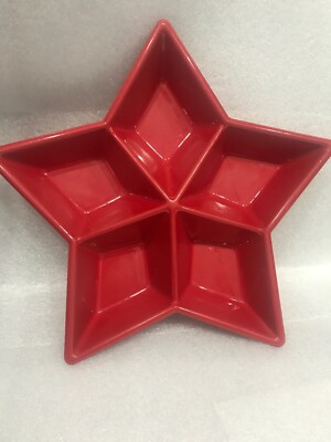 Vintage Large Red Plastic Star Chip & Dip Tray Christmas Or Holidays Preowned-image