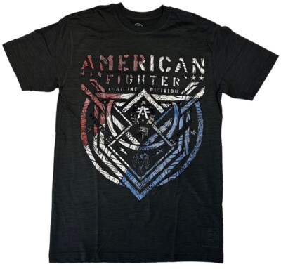 American Fighter Men's T-Shirt Black Dip Dye Puff Print Lost Springs Tee-image