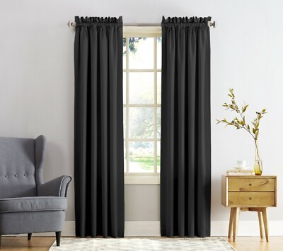 Sun Zero Black Emory Room-Darkening Rod-Pocket Curtain Panel Pair,54
