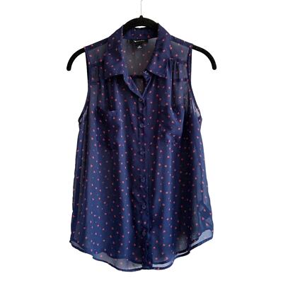 AB Studio XS Heart Print Sheer Sleeveless Button Up -image