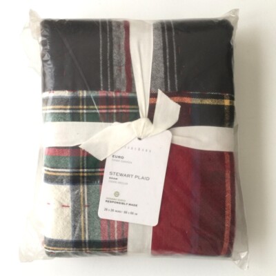 POTTERY BARN Stewart Plaid Patchwork Applique Cotton Quilted Sham, Euro 26x26