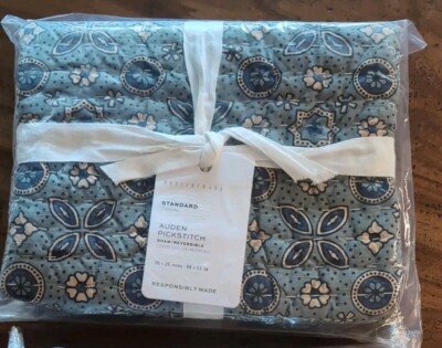 POTTERY BARN Auden PickStitch Handcrafted Reversible Std Sham-NWT-image