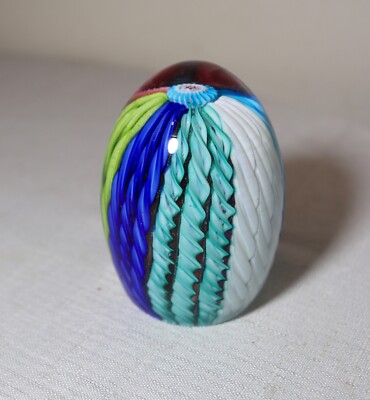 vintage hand blown ITALIAN Murano art studio glass egg shaped paperweight .-image