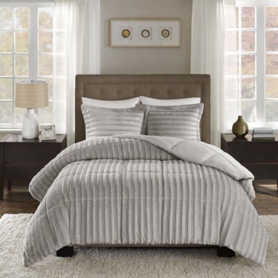 Madison Park Duke Faux Fur Comforter Set full/queen gray-image