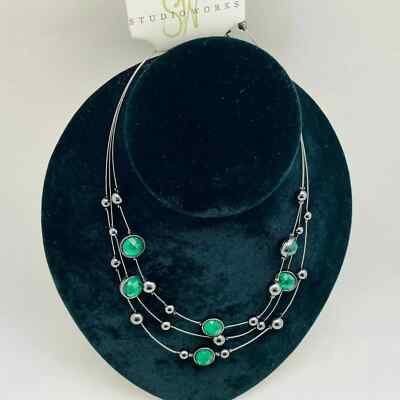 Studio Work Cat Eye Fashion GREEN Necklace NEW-image