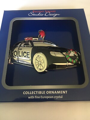 REGENT SQUARE STUDIO DESIGN POLICE CAR WITH WREATH ENAMEL HOLIDAY ORNAMENT-image