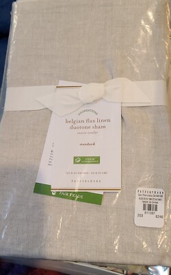 1 Pottery Barn BELGIAN FLAX LINEN Contrast Duotone Standard Sham Natural/White-image