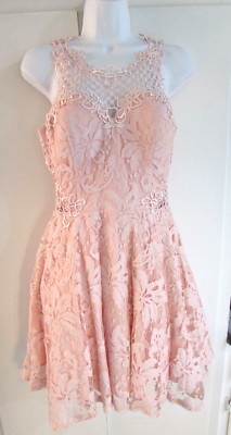 City Studio Womens SZ 7 Pink Floral Lace Over Pink Slip Dress Fit & Flare-image