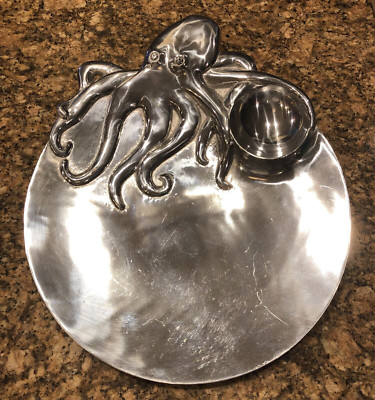 Vintage Mariposa Pewter Octopus 13” Large Chip/Dip Plate Appetizer Serve 15