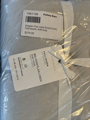 NEW Pottery Barn Belgian Flax Linen Duvet ~FULL/ QUEEN ~Soft Gray-image