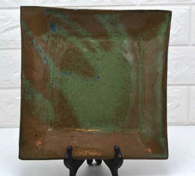 Studio Art Pottery Heavy Square Plate Signed DW Trinket Dish Gallery Wall-image